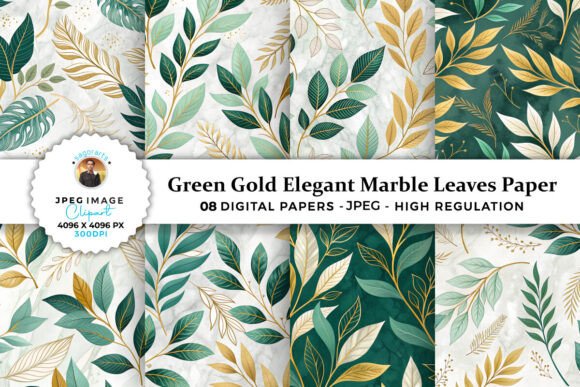 Download Green Gold Elegant Marble Leaves Paper - Elegant marble Collection