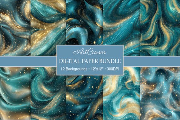 Download Luxury Teal &amp; Gold Glitter Digital Paper - Gold glitter Collection