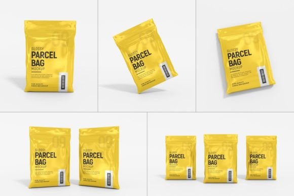 Download Glossy Foil Parcel Delivery Bag Mockup - Glossy foil Collection