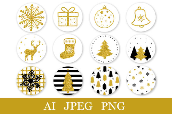 Download Christmas Sticker Black and Gold Glitter - Gold glitter Collection